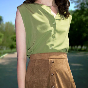 Green Sleeveless Reversable Button Up Blouse